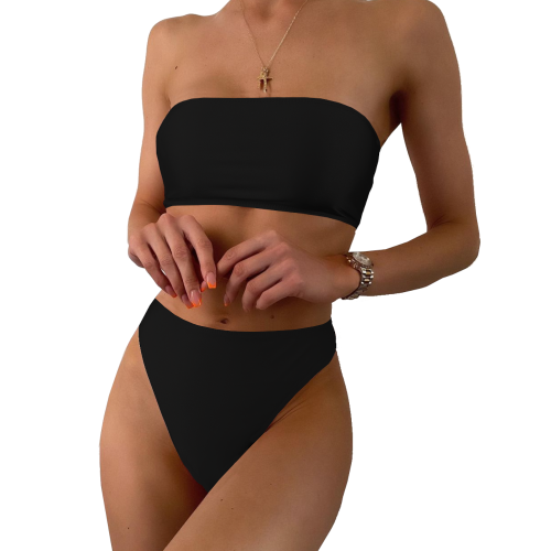 Strój Kąpielowy Sexy Bikini Wysoki Stan Czarny.png