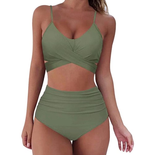 Strój Kąpielowy Wysoki Stan Bikini Wiązanie Boho Zielony.jpg