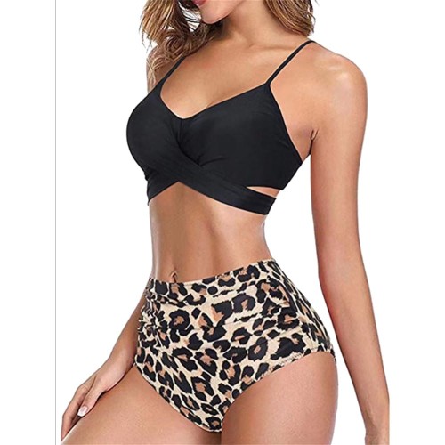 Strój Kąpielowy Wysoki Stan Bikini Wiązanie Boho Panterka.jpg
