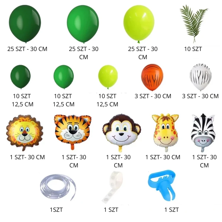Zestaw Balonów Do Girlandy Balonowej Safari Zwierzątka ZOO 129 szt.png