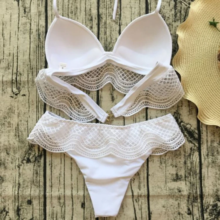 STRÓJ KĄPIELOWY KOSTIUM BIKINI KORONKA PUSH UP BIAŁY.jpeg