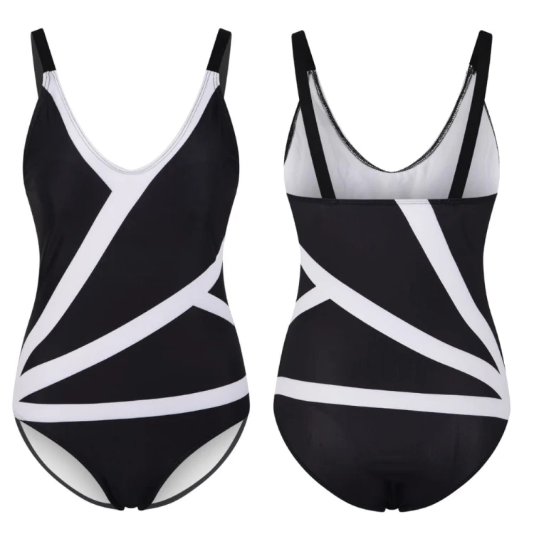 Jednoczęściowy Strój Kąpielowy Czarny W Białe Paski