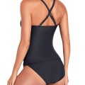 Tankini Dwuczęściowy Strój Kąpielowy Z Koszulką Czarny.jpg