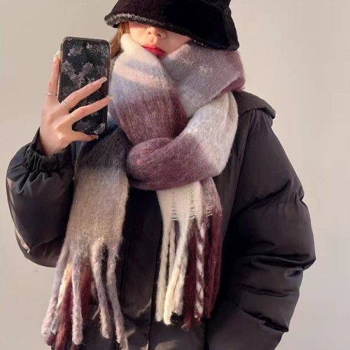 Duży Ciepły Szal Gruby Szalik W Kratę Brąz.jpg
