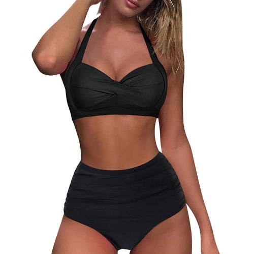 Strój Kąpielowy Wysoki Stan Bikini Czarne
