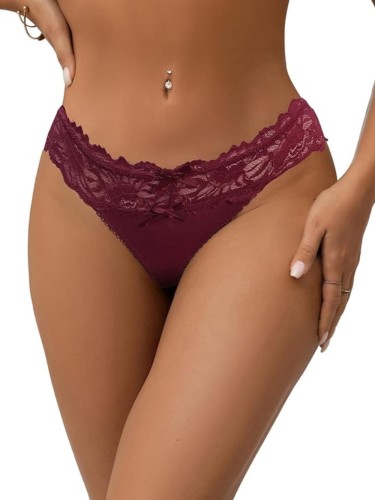 Seksowne Stringi Koronkowe Majtki Damskie Bordowe