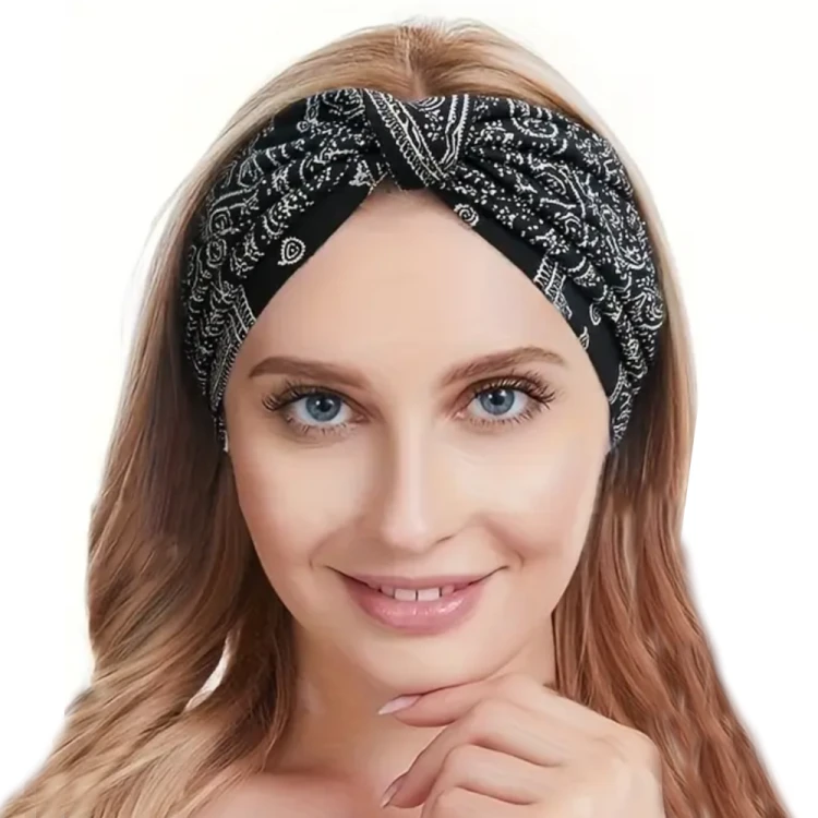 Opaska Do Włosów Szeroka Turban Elastyczna Czarna.png