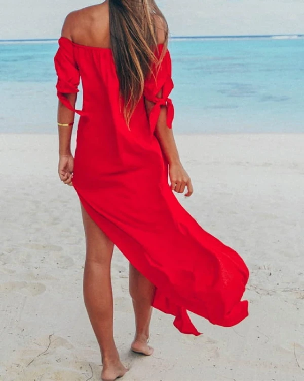 LETNIA SUKIENKA MAXI ZWIEWNA TUNIKA SZYFON CZERWONA.jpg