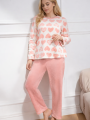 Ciepła Piżama Dwuczęściowa Z Długim Rękawem Różowa