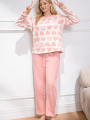 Ciepła Piżama Dwuczęściowa Z Długim Rękawem Różowa