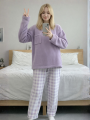 Pluszowa Piżama Dwuczęściowa Z Długim Rękawem Fiolet
