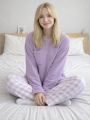 Pluszowa Piżama Dwuczęściowa Z Długim Rękawem Fiolet