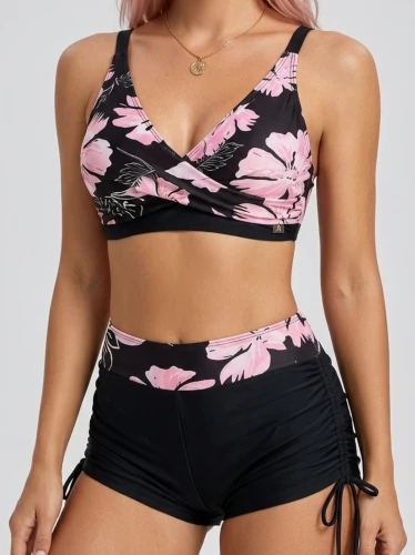 Strój Kąpielowy Dwuczęściowy Ze Spodenkami Róż