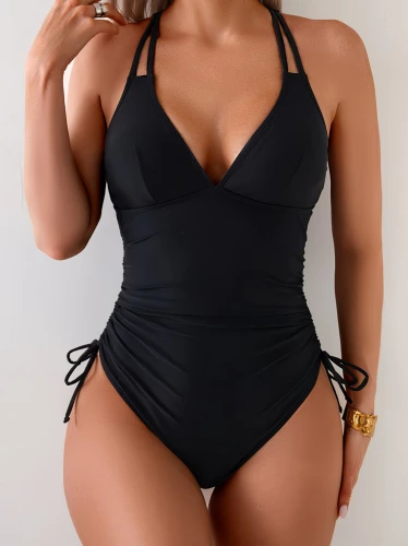 Wyszczuplający Jednoczęściowy Strój Kąpielowy Czarny 