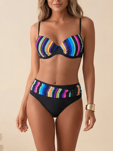 Strój Kąpielowy Dwuczęściowy Wysoki Stan Kolorowy