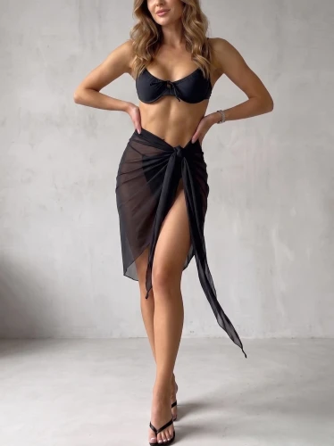 Chusta Plażowa Pareo Zwiewna Spódnica Czarna