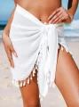 Chusta Plażowa Pareo Z Frędzlami Zwiewna Spódnica Biała