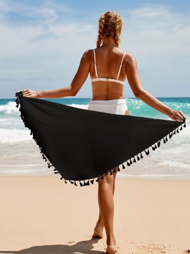 Chusta Plażowa Pareo Z Frędzlami Zwiewna Spódnica Czarna