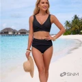 Strój Kąpielowy Wysoki Stan Bikini Czarne