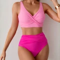 Strój Kąpielowy Wysoki Stan Bikini Różowe
