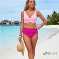 Strój Kąpielowy Wysoki Stan Bikini Różowe