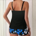 Tankini Dwuczęściowy Strój Kąpielowy Z Koszulką Kwiaty Niebieski