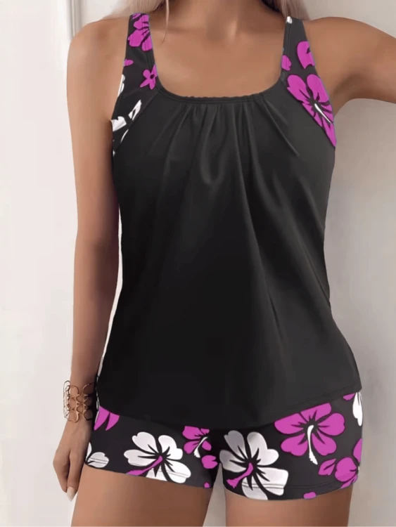 Tankini Dwuczęściowy Strój Kąpielowy Z Koszulką Kwiaty Róż.png