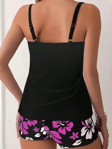 Tankini Dwuczęściowy Strój Kąpielowy Z Koszulką Kwiaty Róż.png
