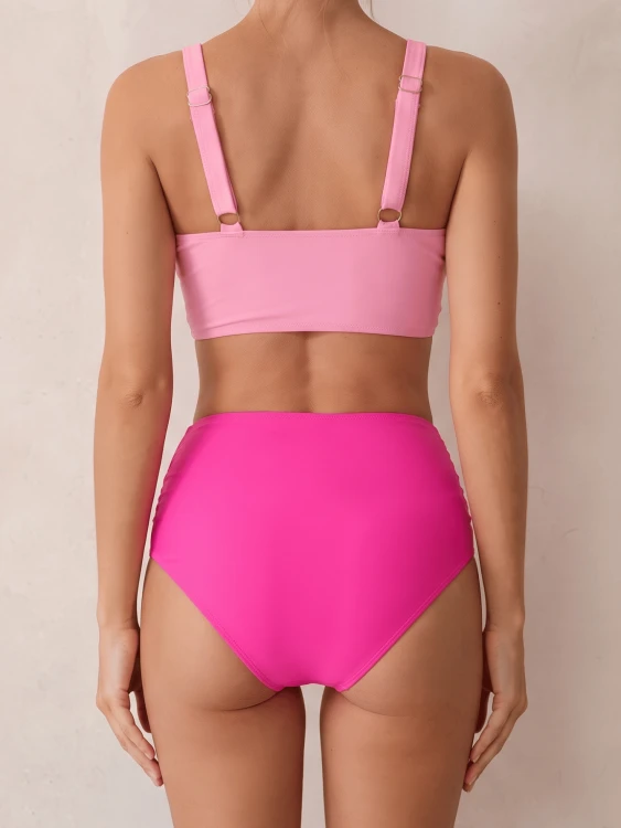 Strój Kąpielowy Wysoki Stan Bikini Różowe.png