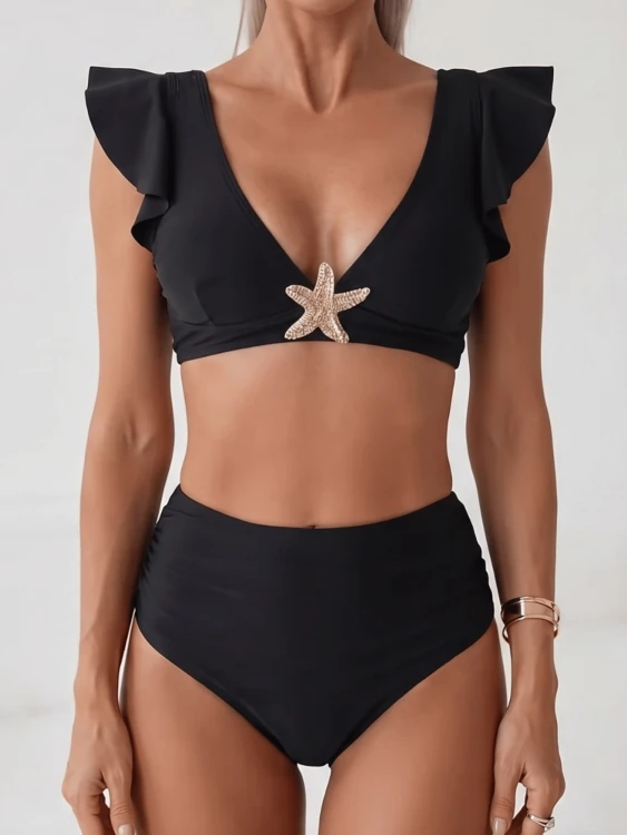 Strój Kąpielowy Czarne Bikini Z Falbankami.png