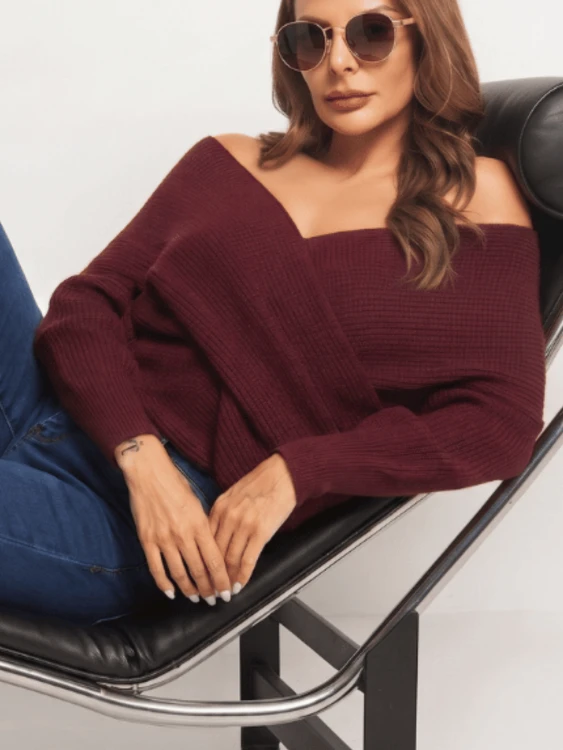 Ciepły Sweter Szal Narzutka Bordo.png