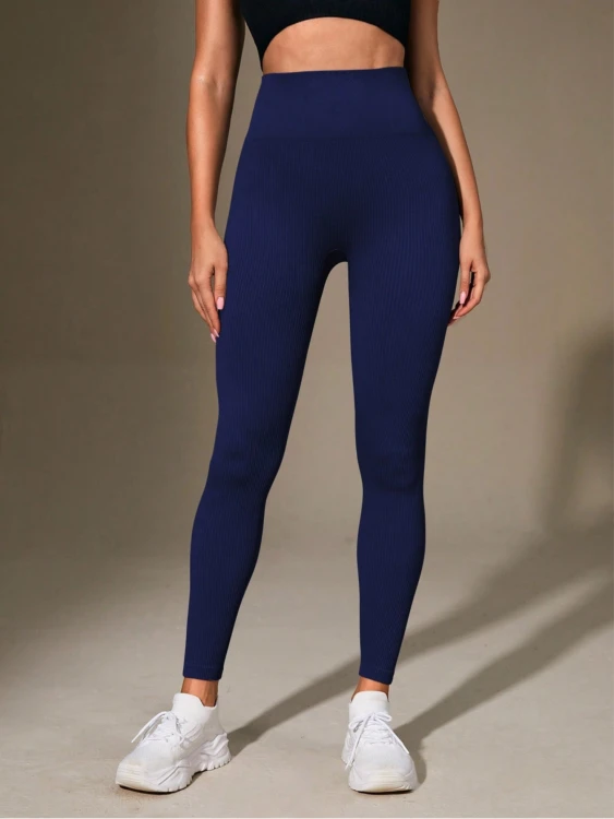 Legginsy Damskie Prążkowane Kryjące Granatowe.png