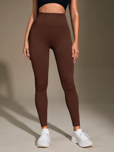 Legginsy Damskie Prążkowane Kryjące Brązowe.png