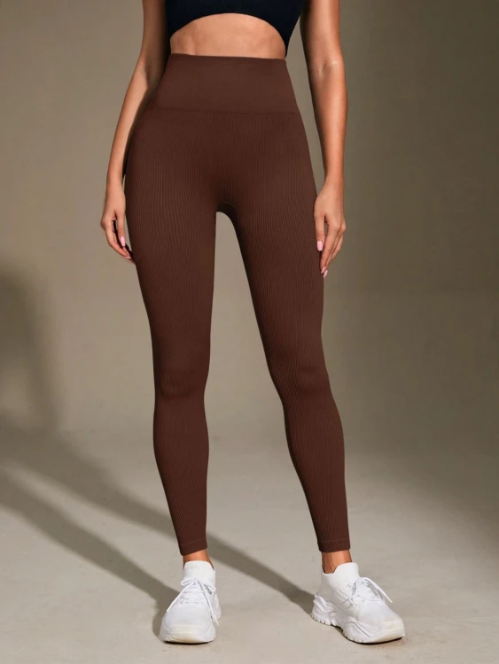 Legginsy Damskie Prążkowane Kryjące Brązowe.png