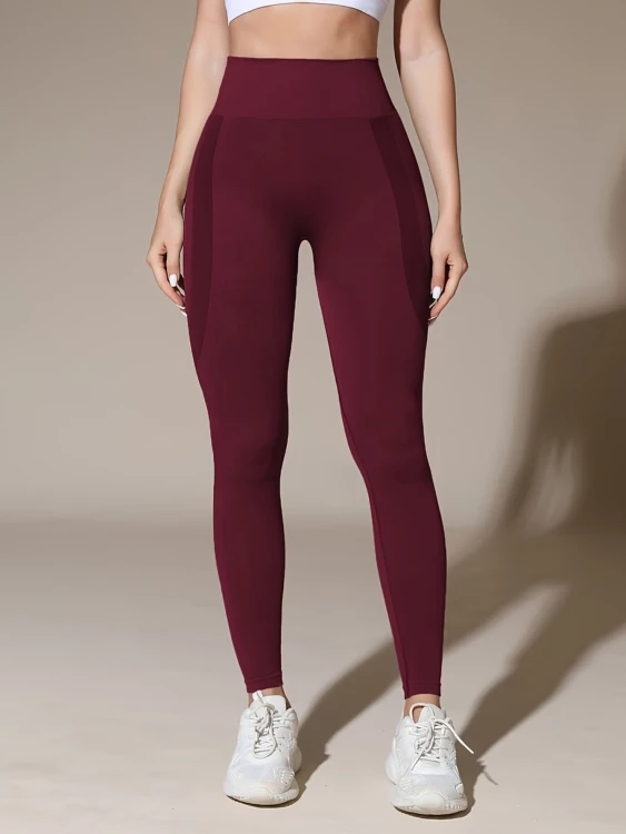Legginsy Damskie Push Up Wysoki Stan Bordowe.png