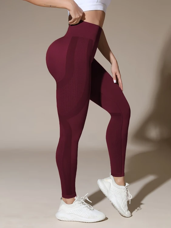 Legginsy Damskie Push Up Wysoki Stan Bordowe.png