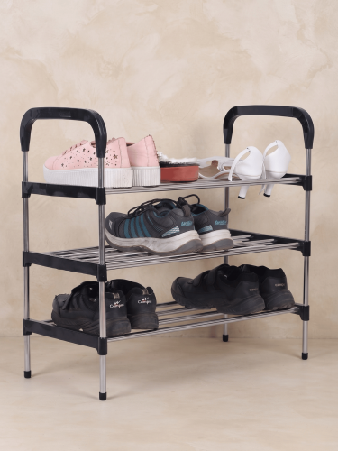 Szafka Na Buty Półka Metalowy Regał Czarny - 4 Poziomy