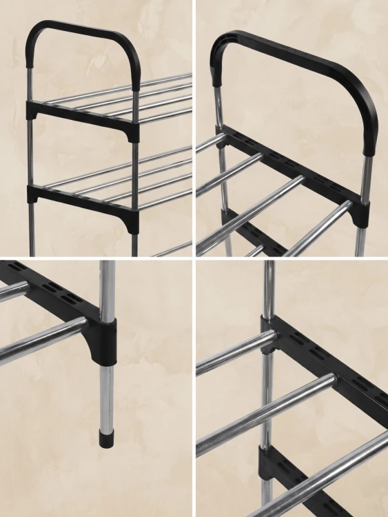 Szafka Na Buty Półka Metalowy Regał Czarny - 4 Poziomy