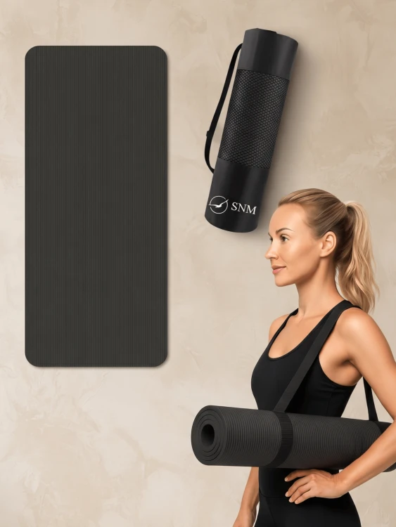 Mata Do Ćwiczeń Jogi Fitness Gimnastyczna NBR Czarna