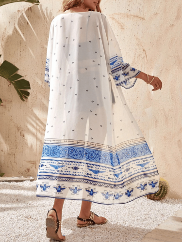 Długa Zwiewna Tunika Plażowa Sukienka Boho