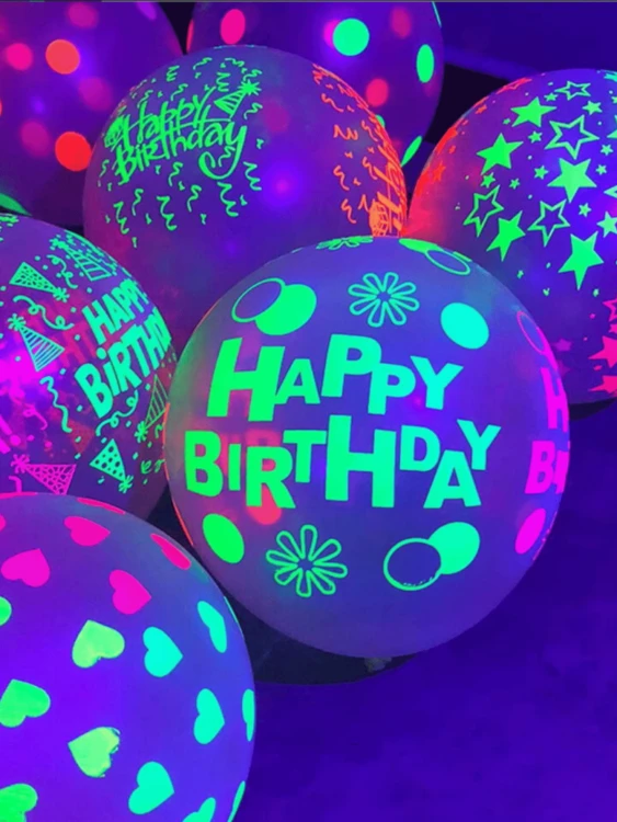 Zestaw Balonów Fluorescencyjnych Neon Happy Birthday 10 szt