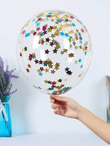 Balony Z Kolorowym Konfetti Gwiazdki Zestaw 5 szt