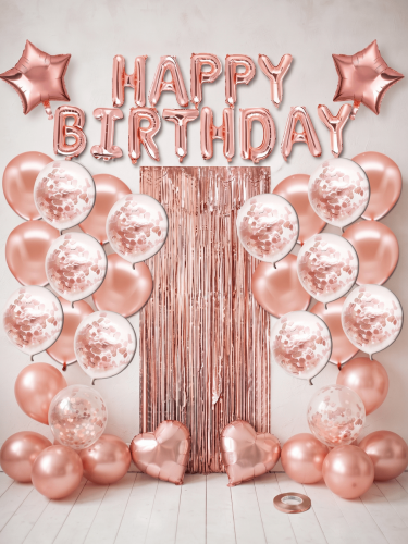 Zestaw Dekoracji Balony Konfetti Rose Gold Kurtyna