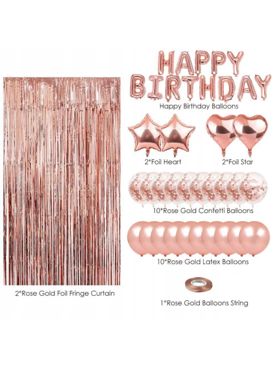 Zestaw Dekoracji Balony Konfetti Rose Gold Kurtyna
