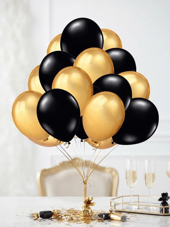 Balony Czarno - Złote Dekoracja Na Przyjęcie Zestaw