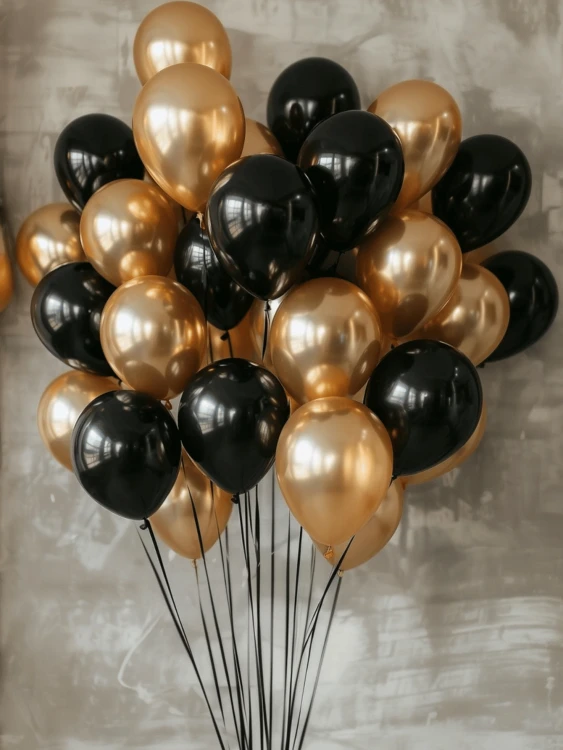 Balony Czarno - Złote Dekoracja Na Przyjęcie Zestaw