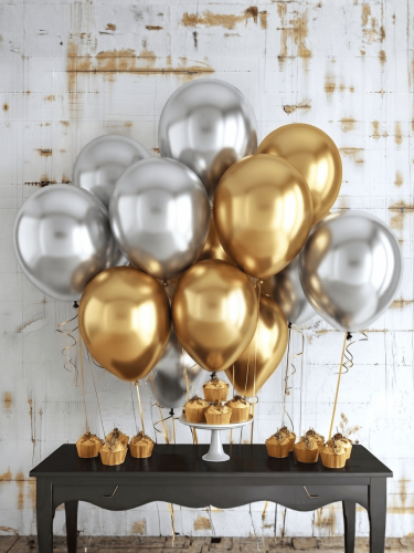 Balony Srebrno Złote Dekoracja Na Przyjęcie Zestaw
