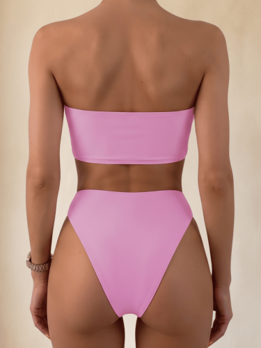 Strój Kąpielowy Sexy Bikini Wysoki Stan Różowy