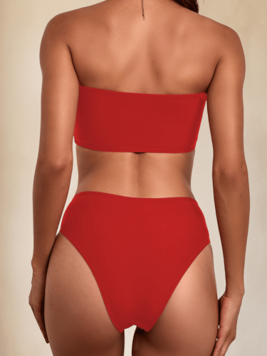 Strój Kąpielowy Sexy Bikini Wysoki Stan Czerwony