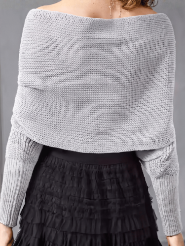 Modny Ciepły Sweter Ponczo Szal Narzutka Szary